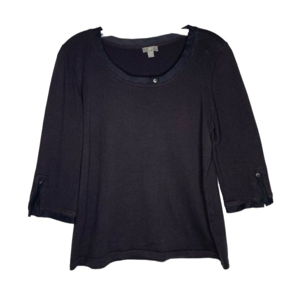 5/$25 J Jill Black Casual Cotton Button Detail 3/4 Sleeves Top Small